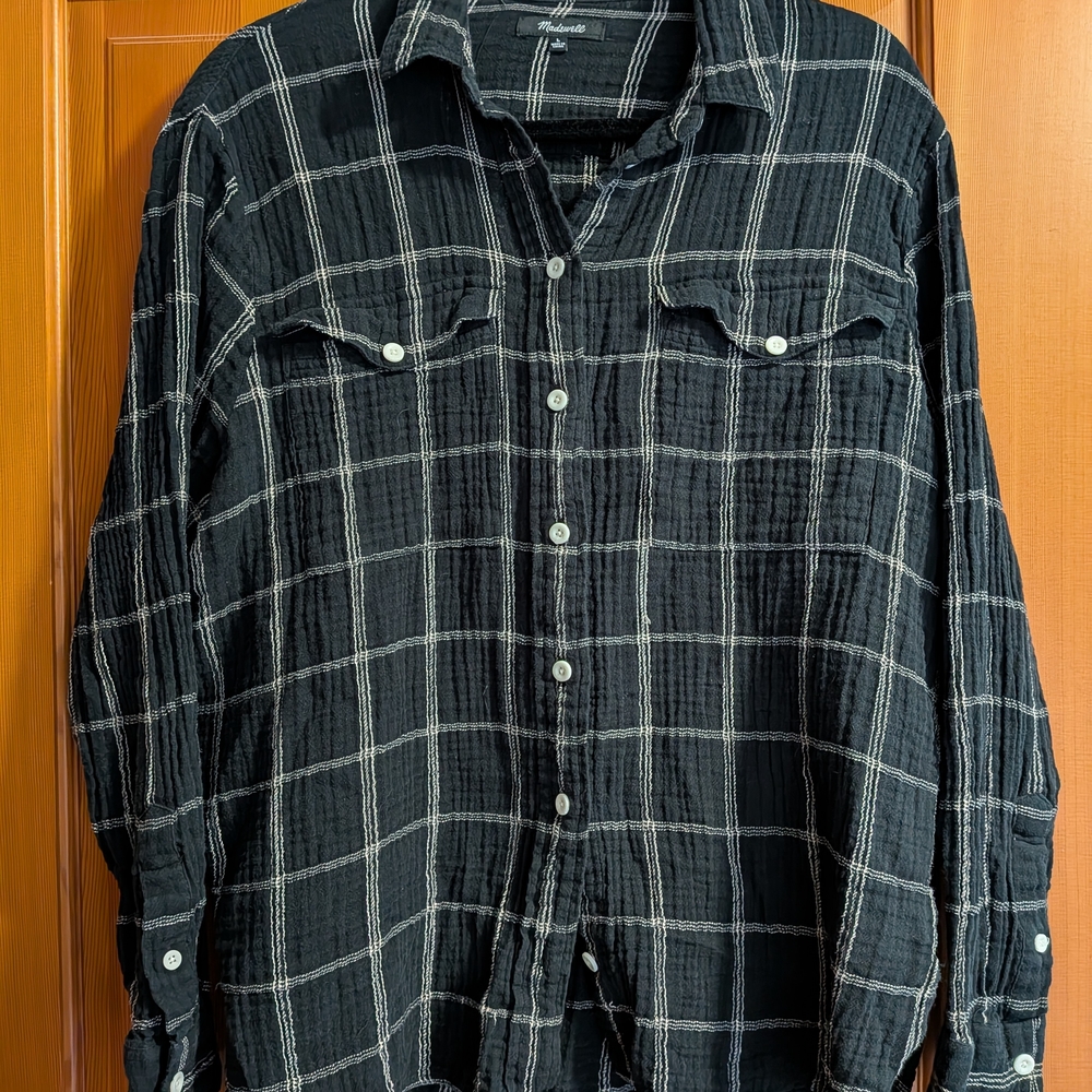 Madewell Black and White Checkered Button Down Shirt